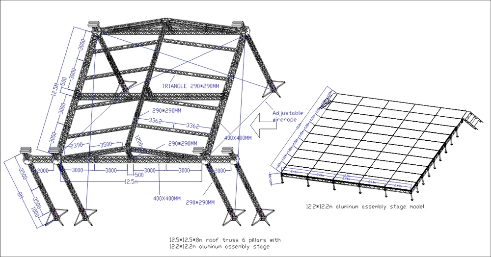 12.5x12.5x8m roof truss and stage drawing